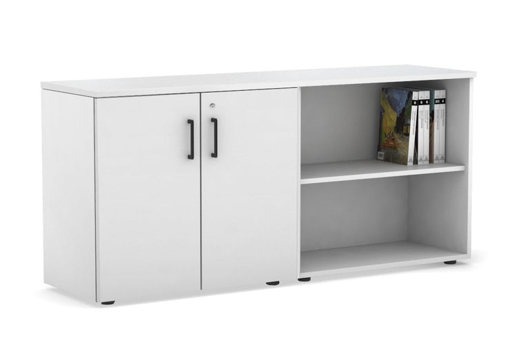 Uniform Small 2 Door and Open Storage Unit [1600W x 750H x 450D] Jasonl white carcass white black handle