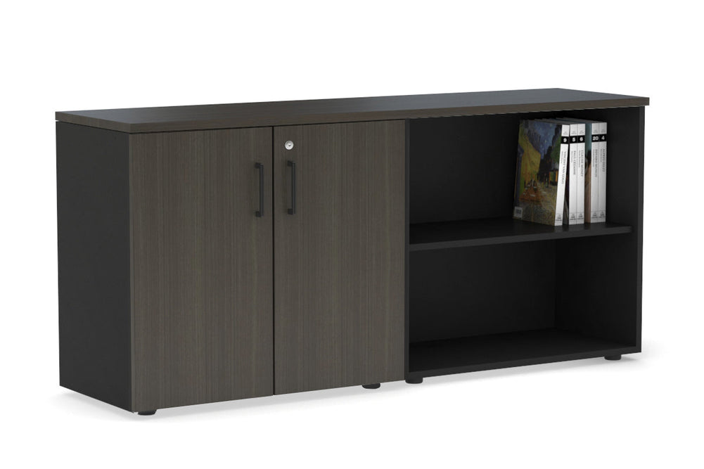 Uniform Small 2 Door and Open Storage Unit [1600W x 750H x 450D]-black carcass dark oak black handle