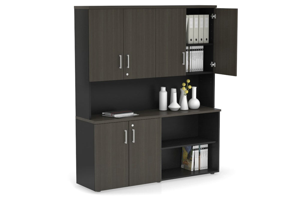 Uniform Small 2 Door and Open Storage Unit- Hutch with Doors-Black dark oak white handle