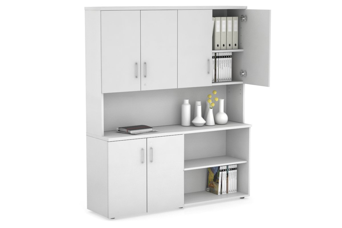 Uniform Small 2 Door and Open Storage Unit- Hutch with Doors Jasonl White white white handle