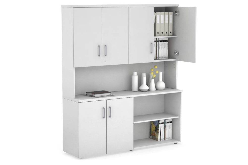 Uniform Small 2 Door and Open Storage Unit- Hutch with Doors-White white silver handle
