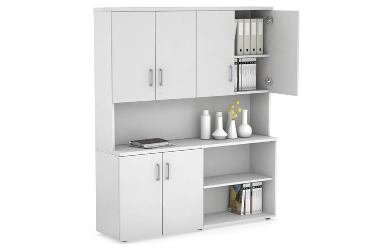 Uniform Small 2 Door and Open Storage Unit- Hutch with Doors Jasonl White white silver handle