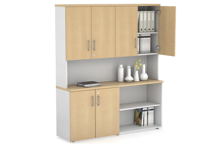 Uniform Small 2 Door and Open Storage Unit- Hutch with Doors Jasonl White maple silver handle