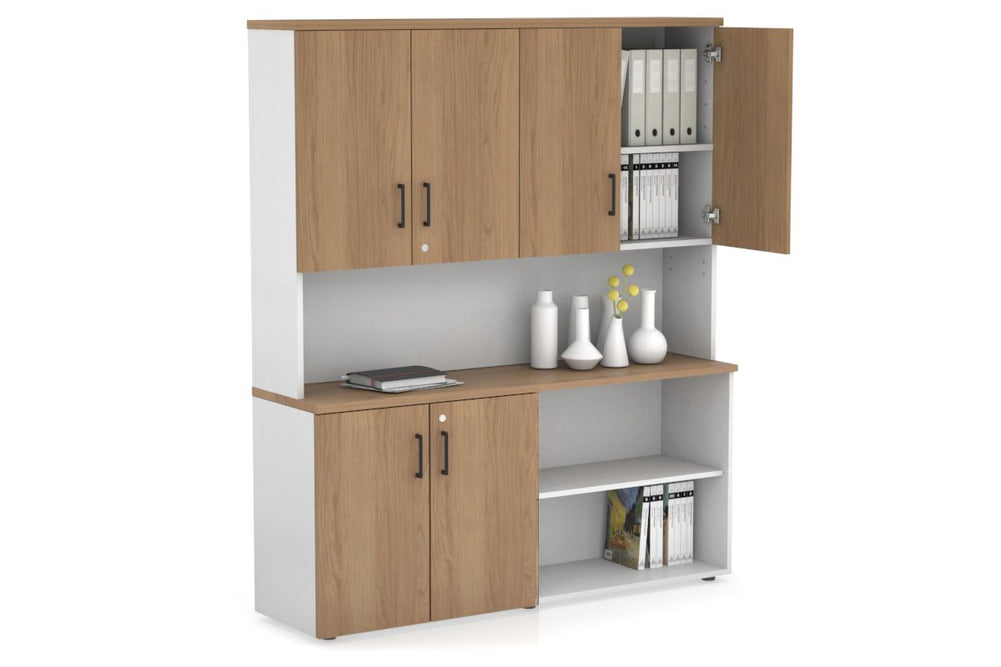 Uniform Small 2 Door and Open Storage Unit- Hutch with Doors-White salvage oak black handle