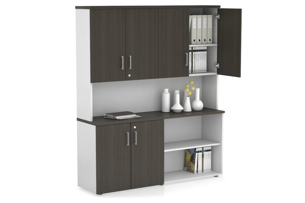 Uniform Small 2 Door and Open Storage Unit- Hutch with Doors-White dark oak silver handle