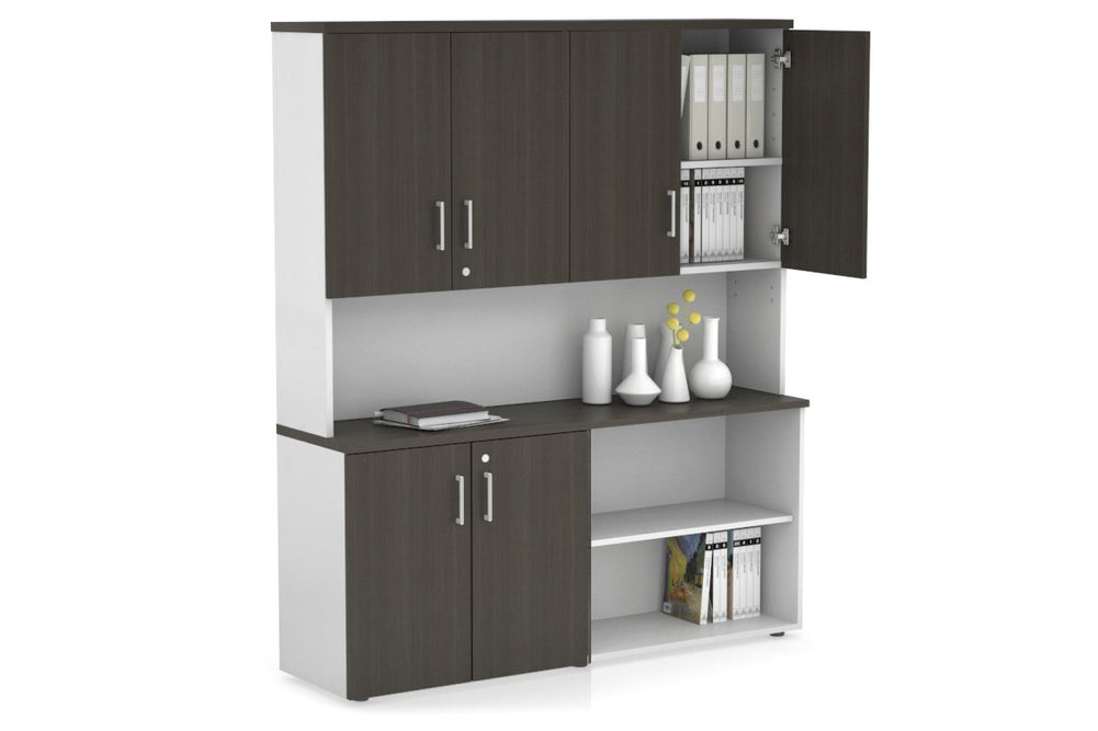 Uniform Small 2 Door and Open Storage Unit- Hutch with Doors-White dark oak white handle