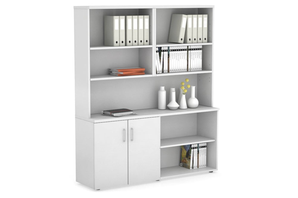 Uniform Small 2 Door and Open Storage Unit with Open Hutch-White white white handle