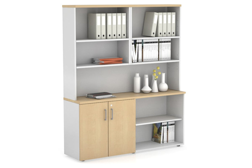 Uniform Small 2 Door and Open Storage Unit with Open Hutch-White maple silver handle