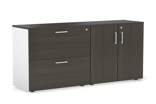 Uniform Small 2 Drawer Lateral File and 2 Door Cupboard Jasonl White dark oak white handle