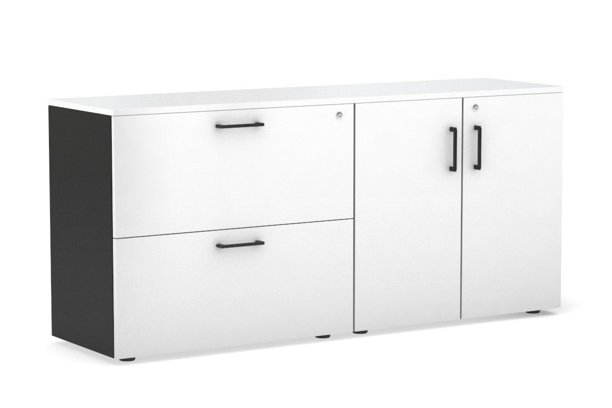 Uniform Small 2 Drawer Lateral File and 2 Door Cupboard Jasonl Black white black handle