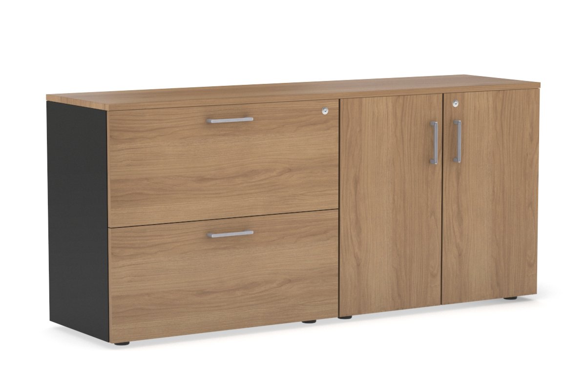 Uniform Small 2 Drawer Lateral File and 2 Door Cupboard Jasonl Black salvage oak silver handle