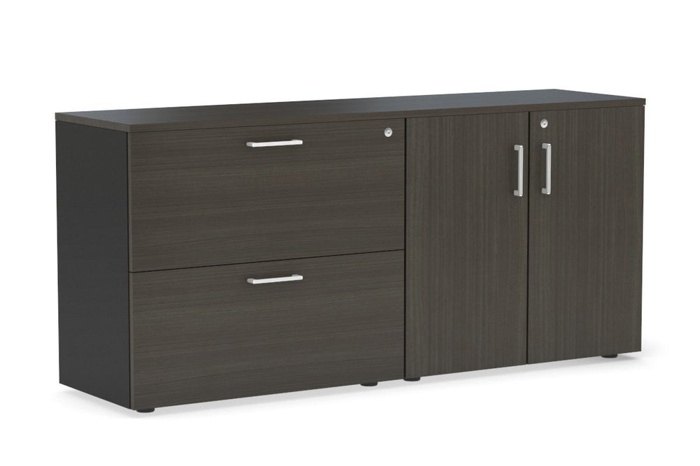 Uniform Small 2 Drawer Lateral File and 2 Door Cupboard-Black dark oak white handle