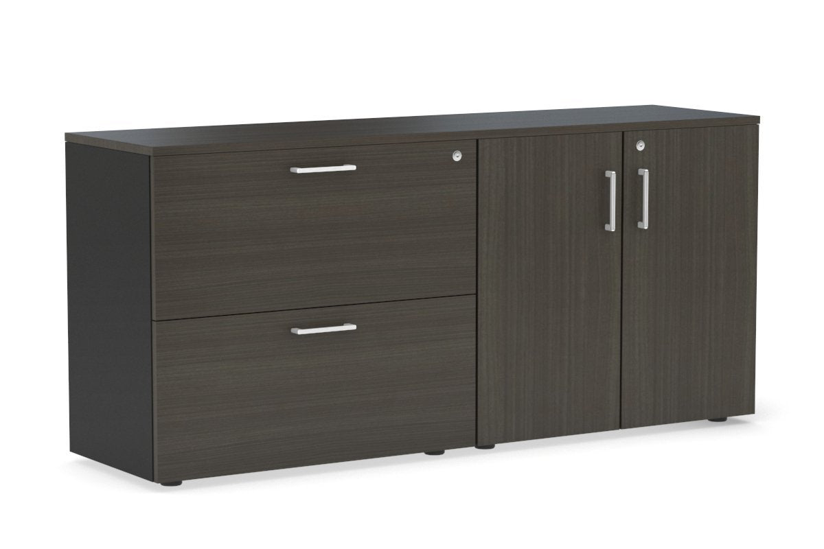 Uniform Small 2 Drawer Lateral File and 2 Door Cupboard Jasonl Black dark oak white handle