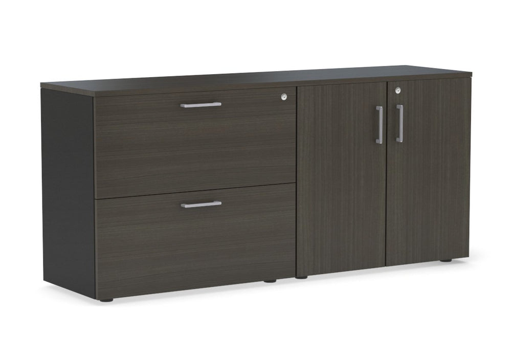 Uniform Small 2 Drawer Lateral File and 2 Door Cupboard-Black dark oak silver handle