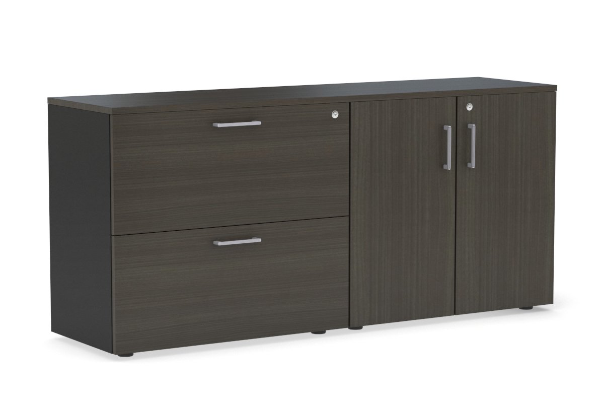 Uniform Small 2 Drawer Lateral File and 2 Door Cupboard Jasonl Black dark oak silver handle