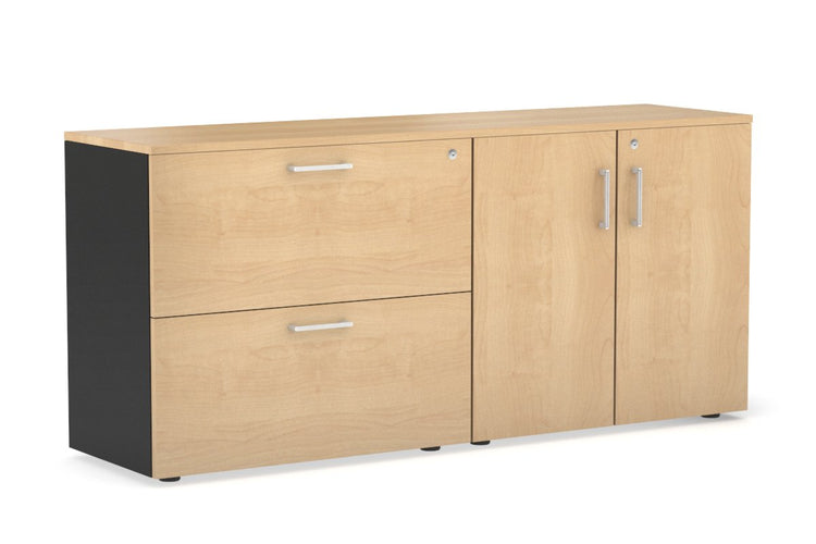Uniform Small 2 Drawer Lateral File and 2 Door Cupboard Jasonl Black maple white handle