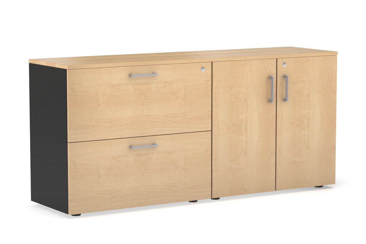 Uniform Small 2 Drawer Lateral File and 2 Door Cupboard Jasonl Black maple silver handle