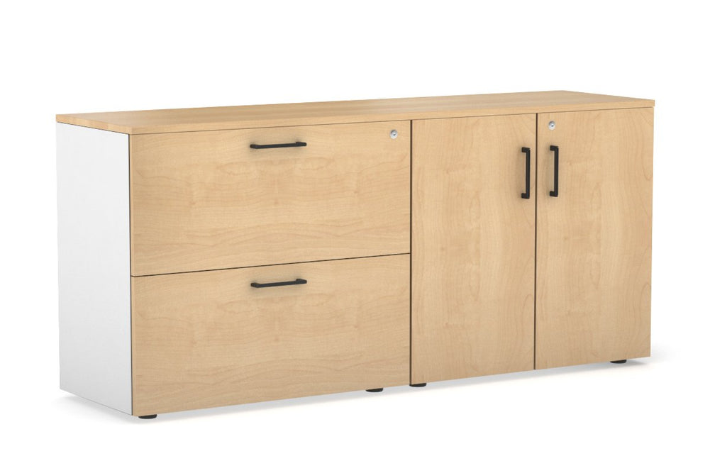 Uniform Small 2 Drawer Lateral File and 2 Door Cupboard-White maple black handle