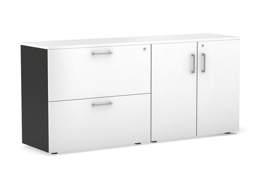 Uniform Small 2 Drawer Lateral File and 2 Door Cupboard-Black white silver handle
