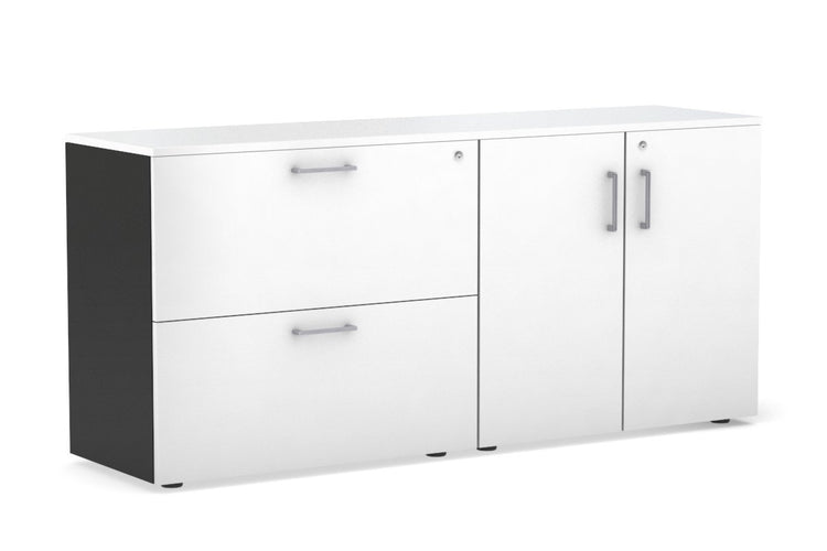 Uniform Small 2 Drawer Lateral File and 2 Door Cupboard Jasonl Black white silver handle