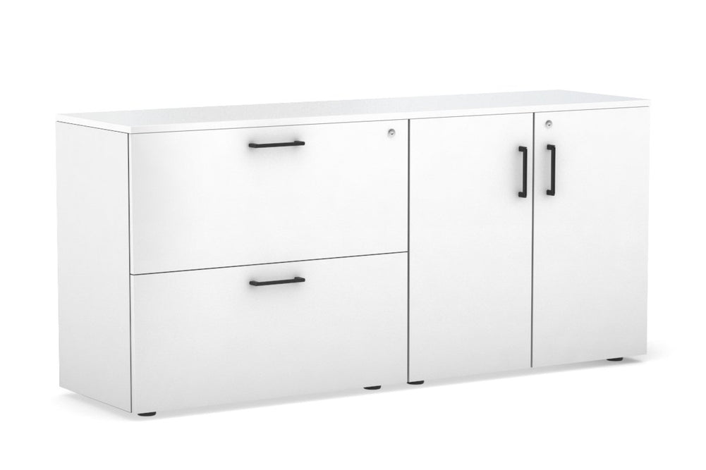 Uniform Small 2 Drawer Lateral File and 2 Door Cupboard-White white black handle