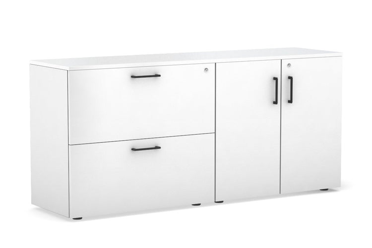 Uniform Small 2 Drawer Lateral File and 2 Door Cupboard Jasonl White white black handle