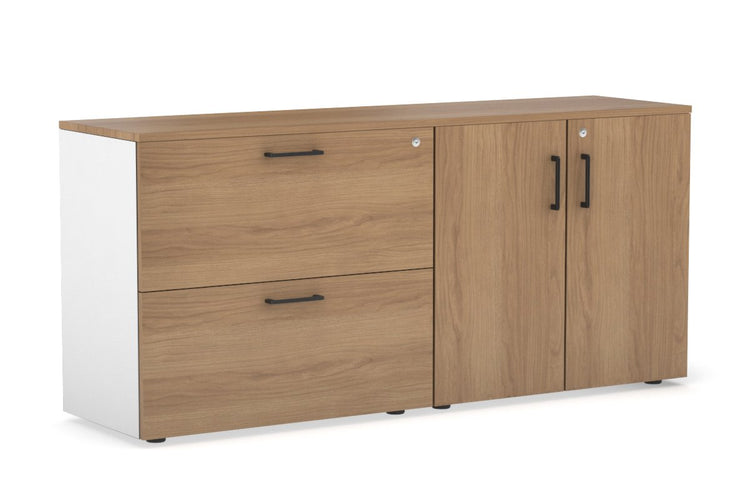Uniform Small 2 Drawer Lateral File and 2 Door Cupboard Jasonl White salvage oak black handle