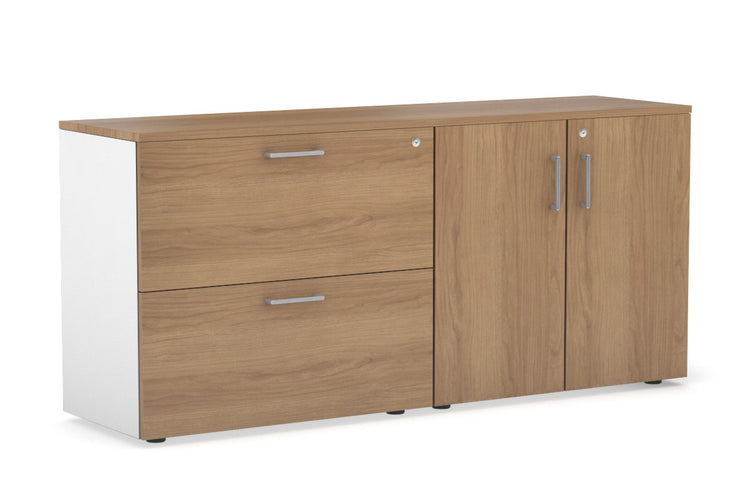 Uniform Small 2 Drawer Lateral File and 2 Door Cupboard Jasonl White salvage oak silver handle