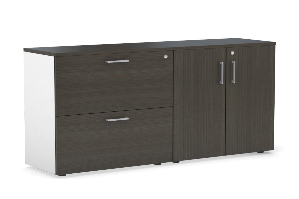 Uniform Small 2 Drawer Lateral File and 2 Door Cupboard Jasonl White dark oak silver handle