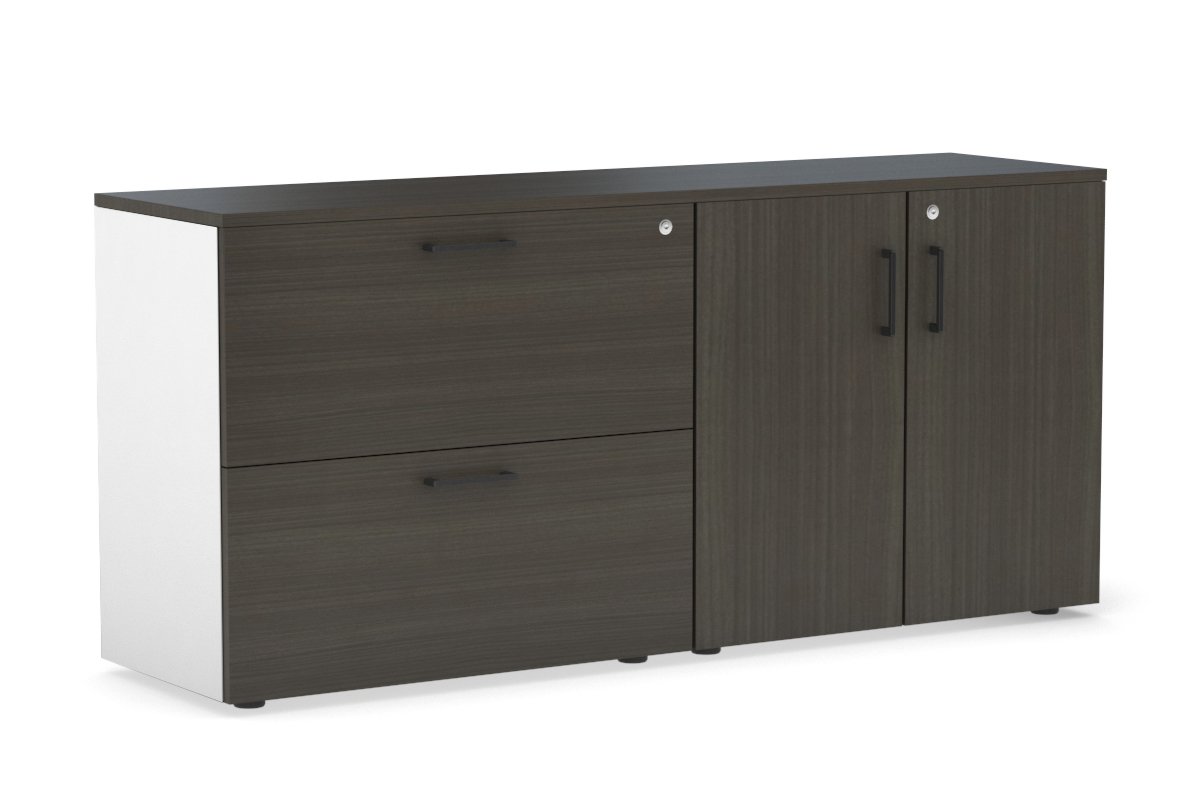 Uniform Small 2 Drawer Lateral File and 2 Door Cupboard Jasonl White dark oak black handle