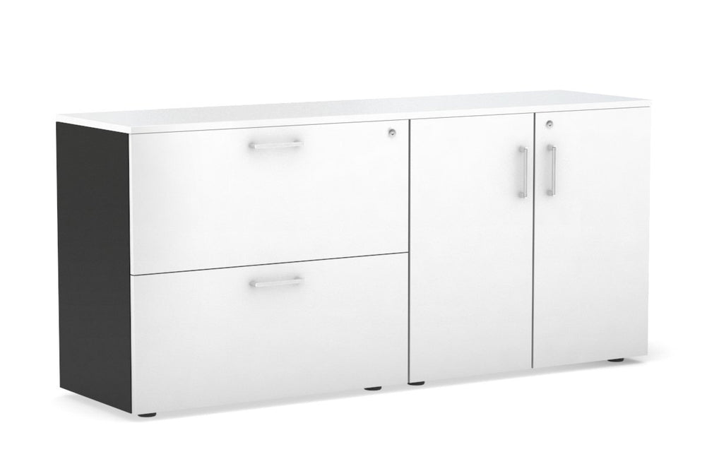 Uniform Small 2 Drawer Lateral File and 2 Door Cupboard-Black white white handle