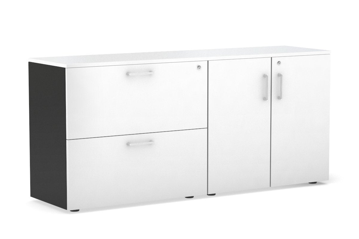 Uniform Small 2 Drawer Lateral File and 2 Door Cupboard Jasonl Black white white handle