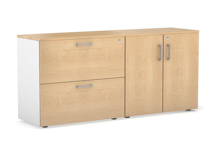 Uniform Small 2 Drawer Lateral File and 2 Door Cupboard Jasonl White maple silver handle
