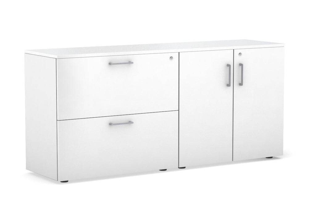 Uniform Small 2 Drawer Lateral File and 2 Door Cupboard-White white silver handle
