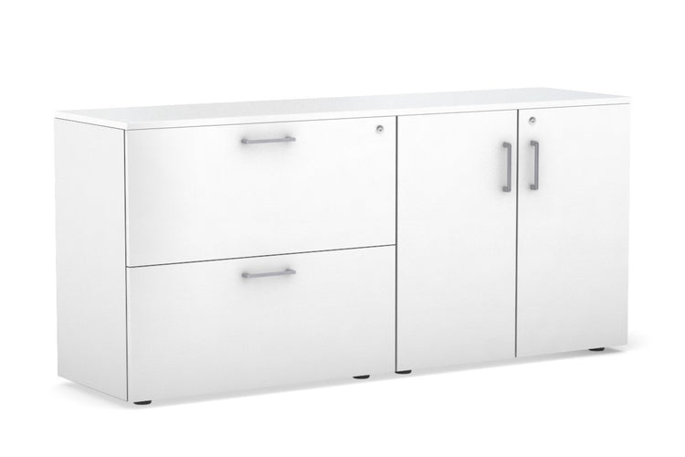 Uniform Small 2 Drawer Lateral File and 2 Door Cupboard Jasonl White white silver handle