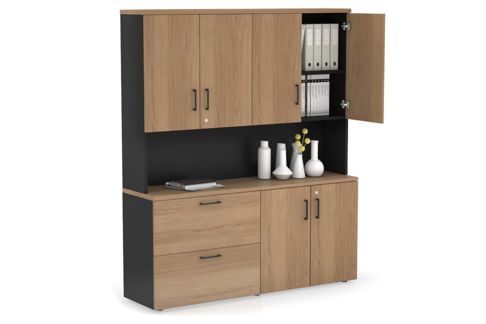 Uniform Small 2 Drawer Lateral File and 2 Door Cupboard - Hutch with Doors-Black salvage oak black handle