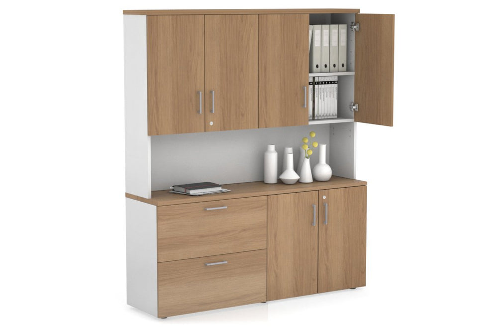 Uniform Small 2 Drawer Lateral File and 2 Door Cupboard - Hutch with Doors-White salvage oak silver handle