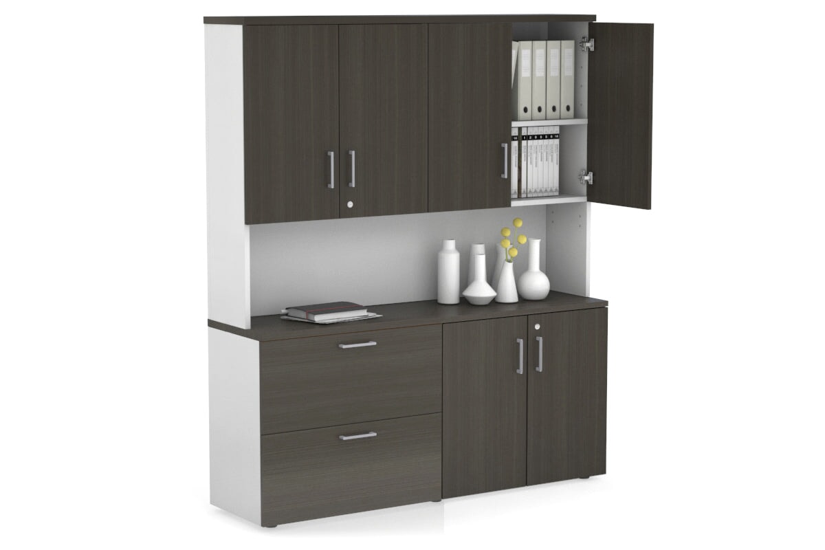 Uniform Small 2 Drawer Lateral File and 2 Door Cupboard - Hutch with Doors Jasonl White dark oak silver handle