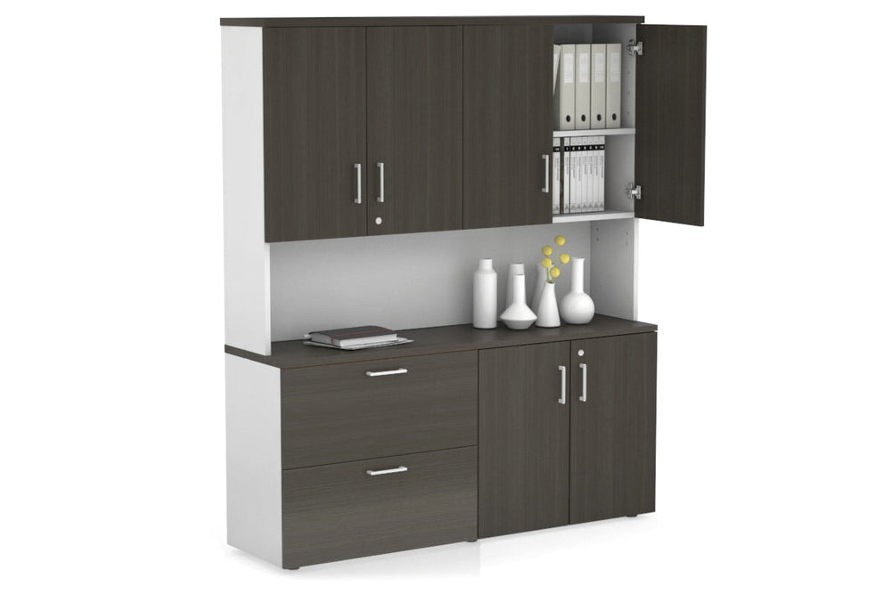 Uniform Small 2 Drawer Lateral File and 2 Door Cupboard - Hutch with Doors-White dark oak white handle