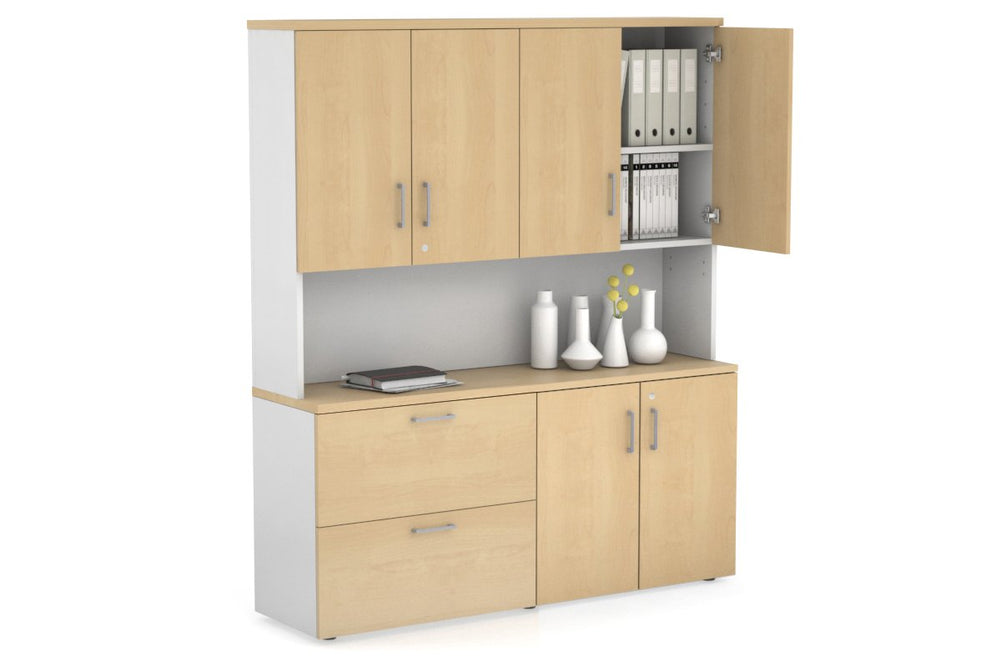 Uniform Small 2 Drawer Lateral File and 2 Door Cupboard - Hutch with Doors-White maple silver handle