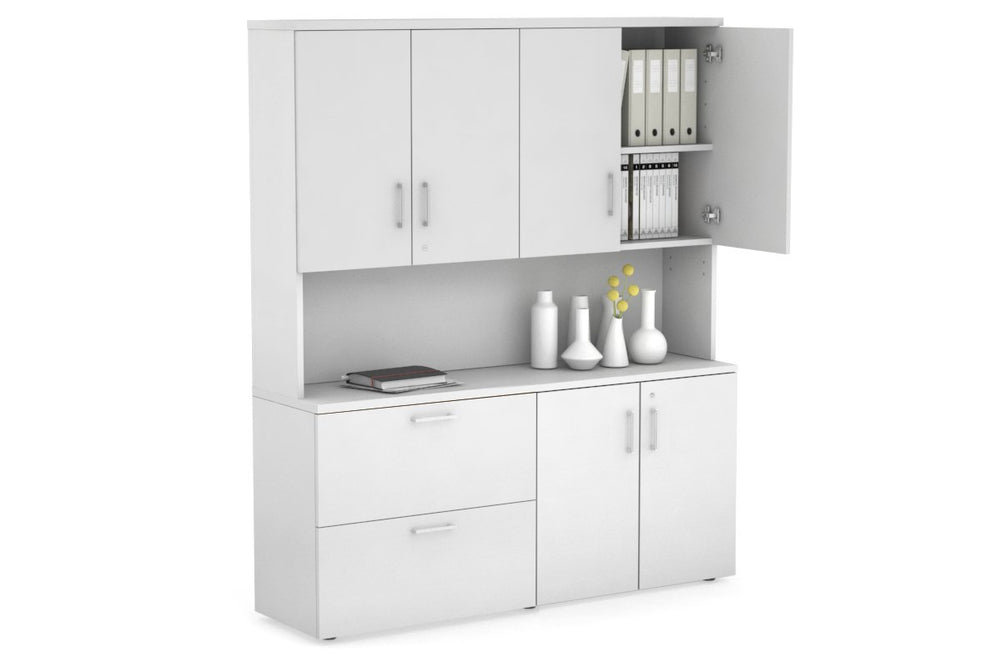 Uniform Small 2 Drawer Lateral File and 2 Door Cupboard - Hutch with Doors-White white white handle