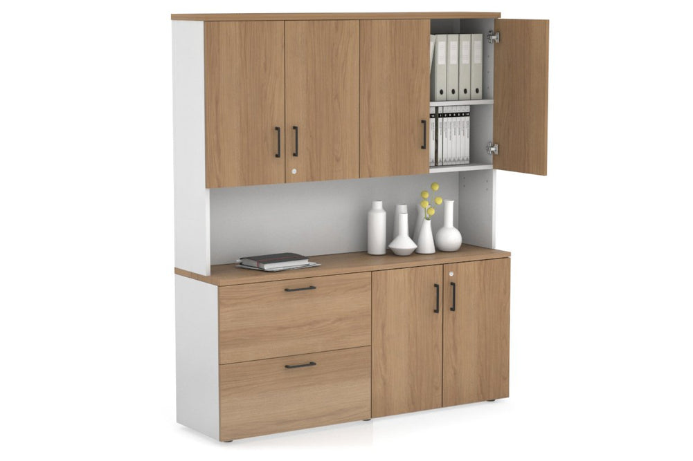 Uniform Small 2 Drawer Lateral File and 2 Door Cupboard - Hutch with Doors-White salvage oak black handle