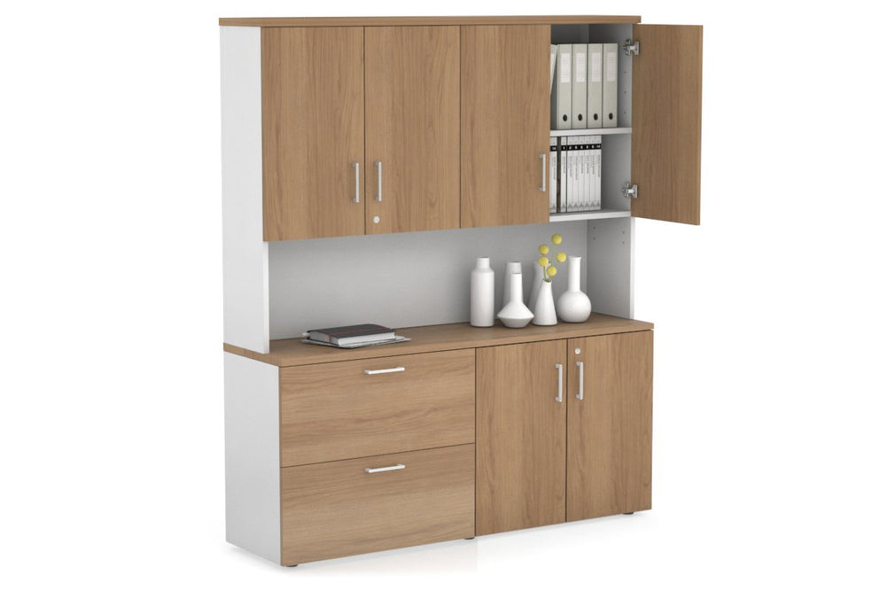 Uniform Small 2 Drawer Lateral File and 2 Door Cupboard - Hutch with Doors-White salvage oak white handle