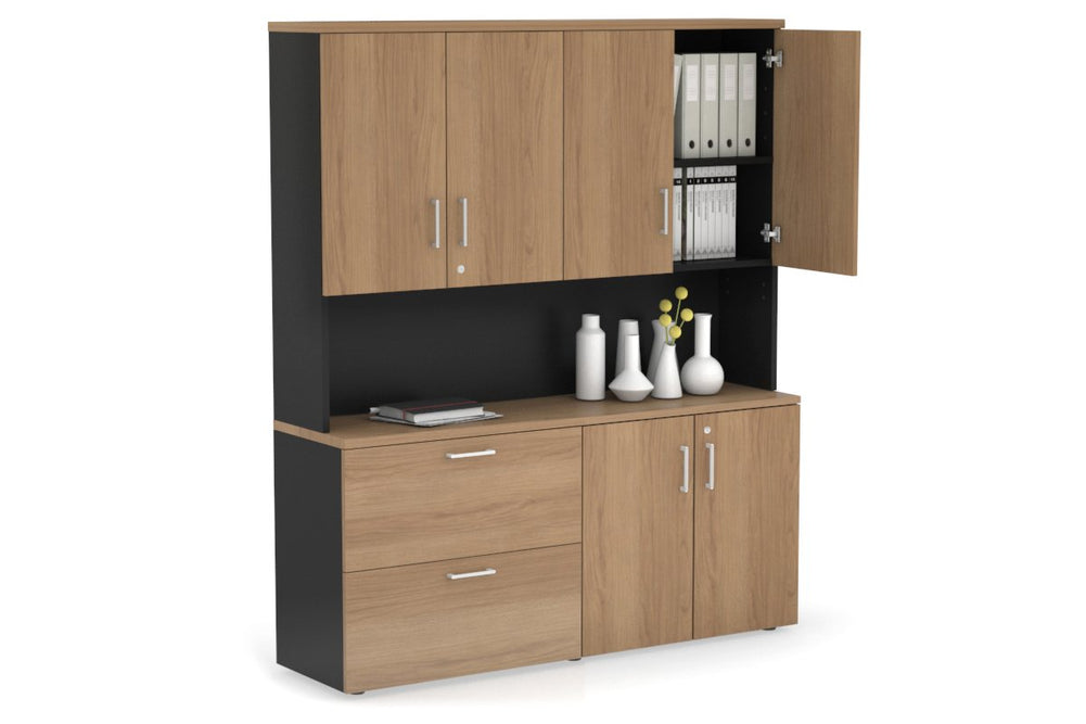 Uniform Small 2 Drawer Lateral File and 2 Door Cupboard - Hutch with Doors-Black salvage oak white handle