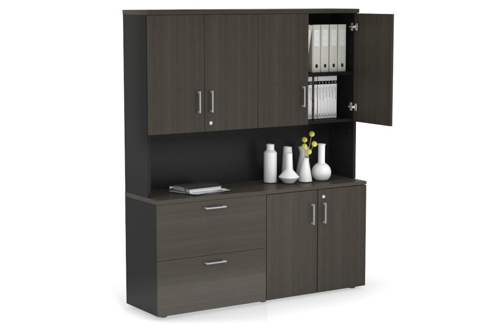 Uniform Small 2 Drawer Lateral File and 2 Door Cupboard - Hutch with Doors-Black dark oak silver handle