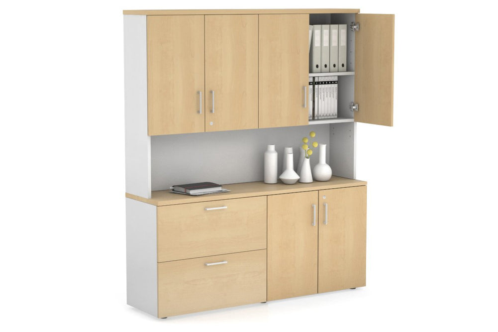 Uniform Small 2 Drawer Lateral File and 2 Door Cupboard - Hutch with Doors-White maple white handle