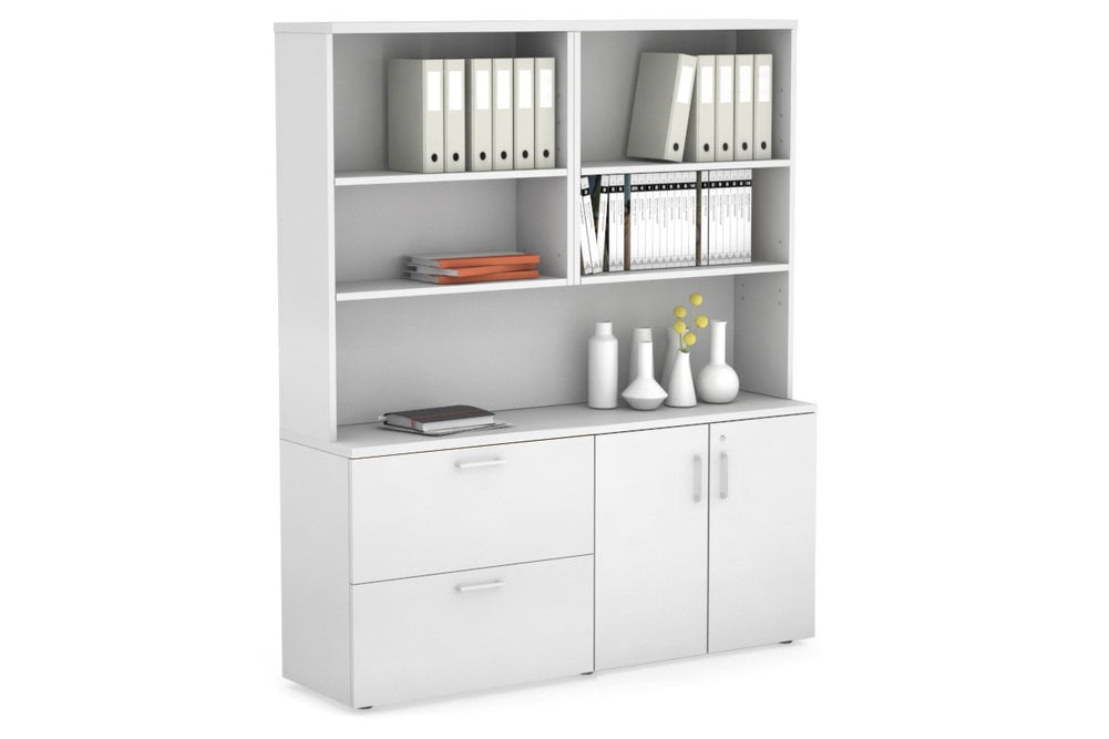 Uniform Small 2 Drawer Lateral File and 2 Door Cupboard with Open Hutch-White white white handle