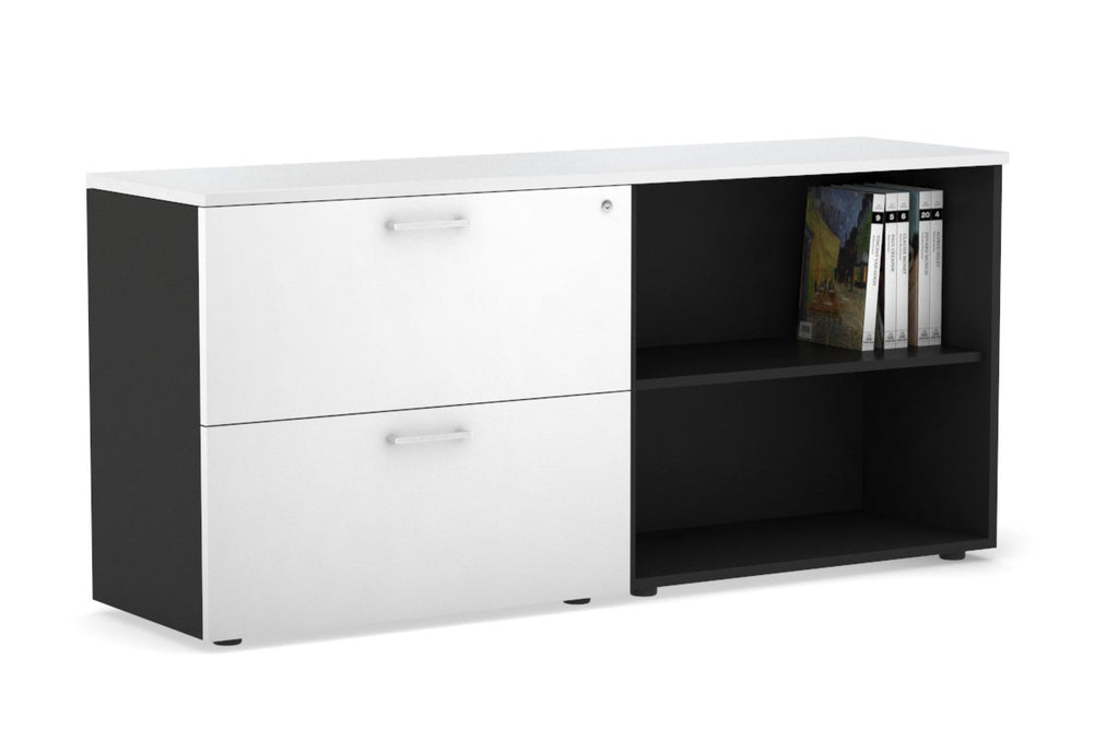 Uniform Small 2 Filing Drawer and Open Storage Unit-Black white white handle