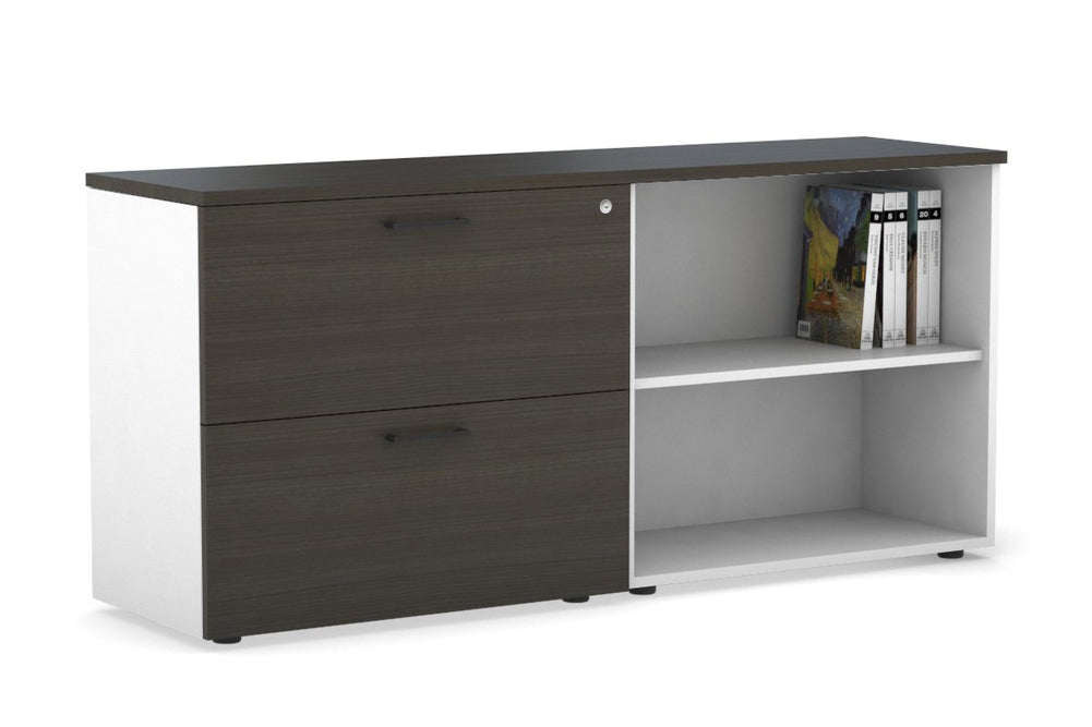 Uniform Small 2 Filing Drawer and Open Storage Unit-White dark oak black handle