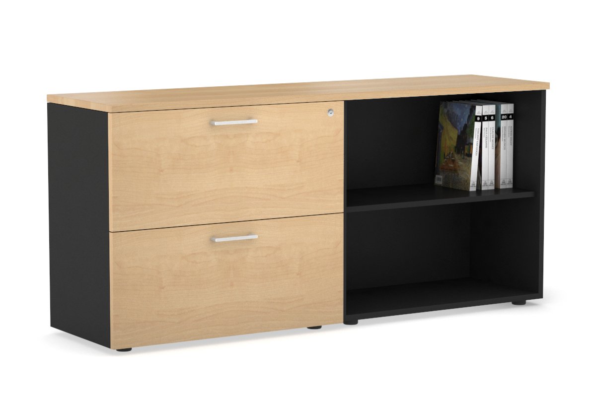 Uniform Small 2 Filing Drawer and Open Storage Unit Jasonl Black maple white handle